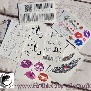 Temporary Tattoo Sheets Love Lips Ladybirds Kiss Hearts