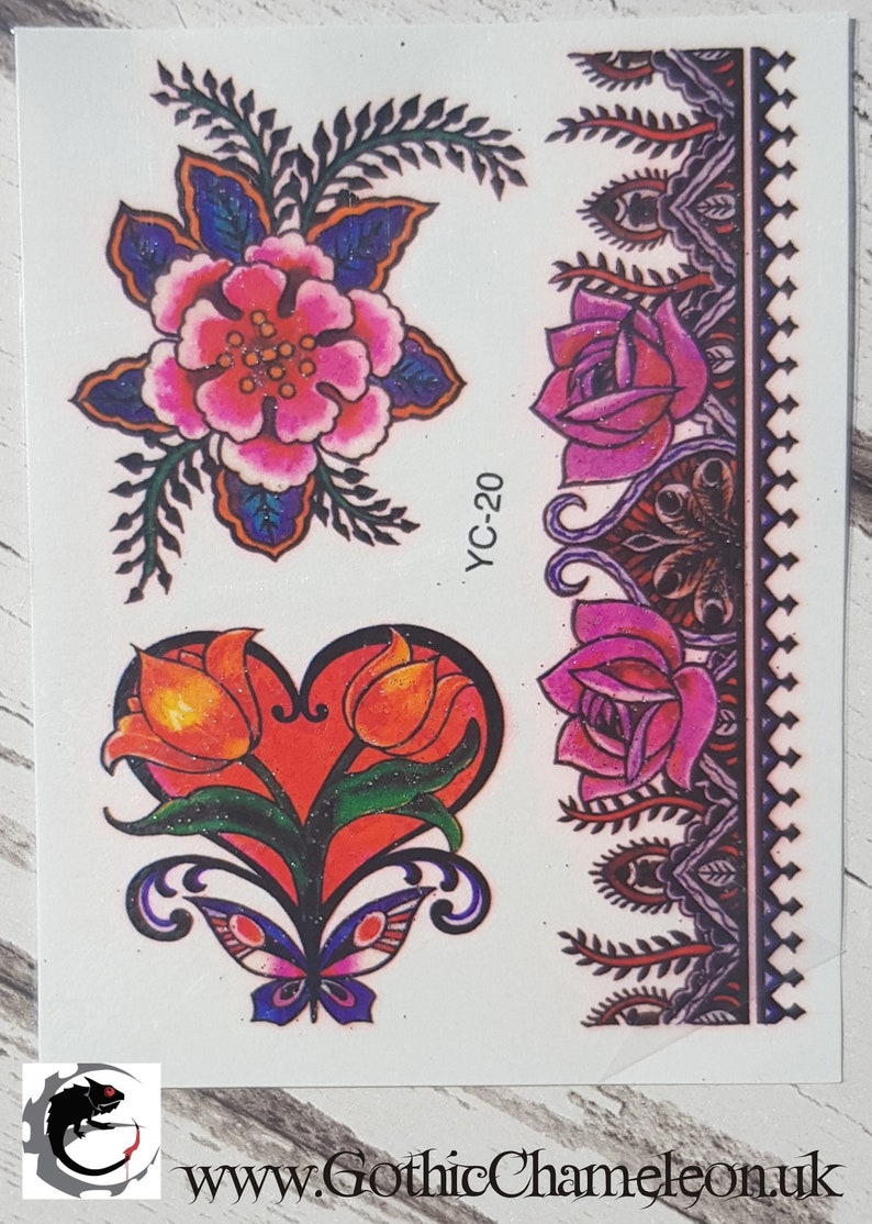 Temporary Tattoo Sheets With a Hint of Glitter Roses Flowers Etsy