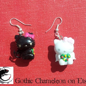 Devil & Angel on your shoulder Cute Cat Kitten Charm Earrings Gothic Rockabilly Emo Punk