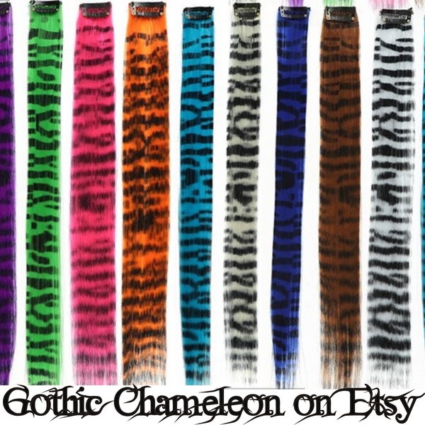 Tiger Stripe Clip in 18 inch Hair Extension 12 Colours High Heat Hair Fibre Ready to Ship