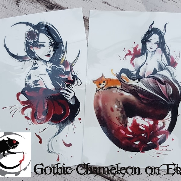 Temporary Tattoo Sheets Japanese Demon Mermaid Manga Anime