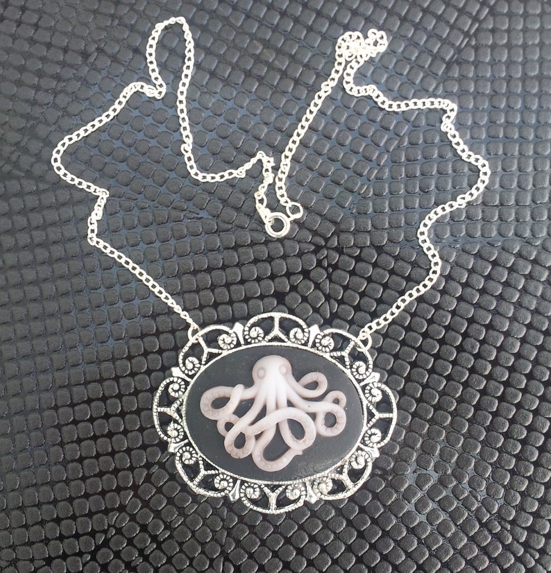 Handmade Cthulhu Octopus Pendant on a Silver Tone Chain Gothic Steampunk Emo Punk image 2