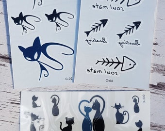 Temporary Tattoo Sheets Cats Fish Soul Mate Darling