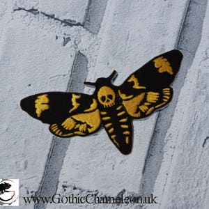 Deaths Head Moth Embroidered Patch Applique Gothic Emo Punk Black & Yellow