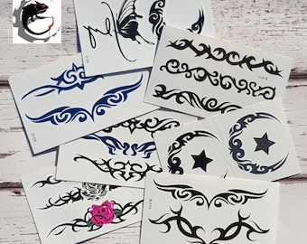 Temporary Tattoo Sheets Tribal Style Butterfly Star Pink Rose