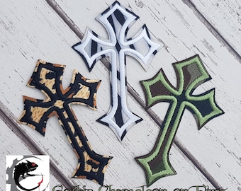 Leopard Spots Army Camouflage or Zebra Stripes Crucifix Cross Embroidered Patch Applique Very Gothic Emo Punk