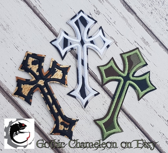 Black White or Red Crucifix Cross Embroidered Patch Applique Very