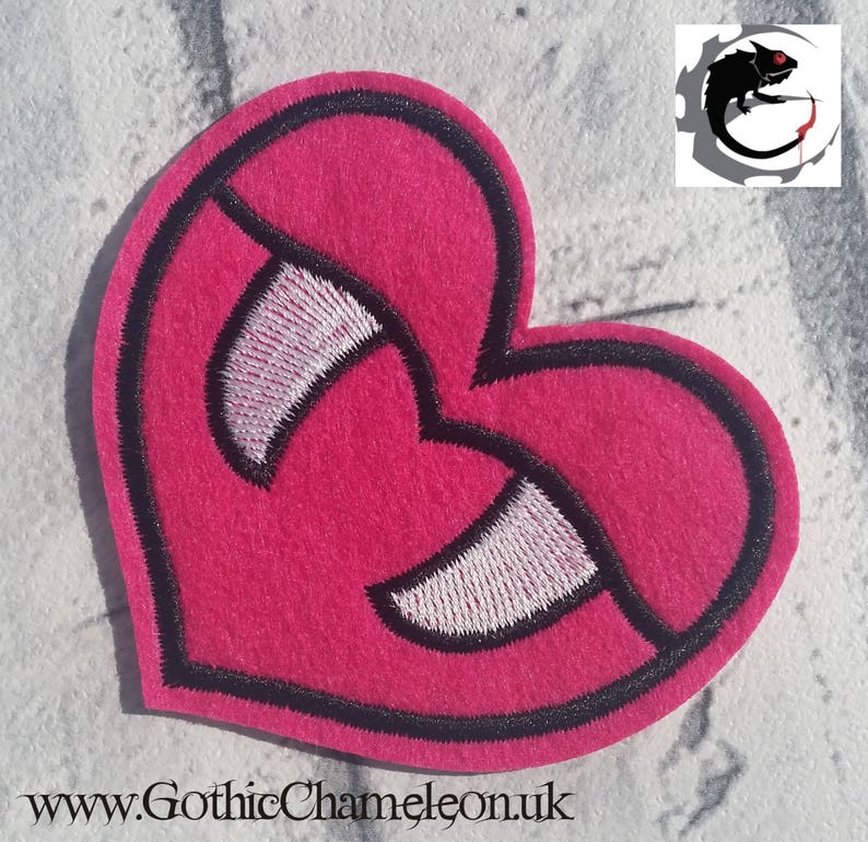 Small Black Anatomical Heart Embroidered Patch Applique Very Gothic Emo Punk image 8
