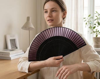 Dark Purple Gradient Silk Folding Fan Elegant Handheld Fan for Wedding Guest Gift Vintage Japanese Style Folding Fan Aesthetic Summer Acces