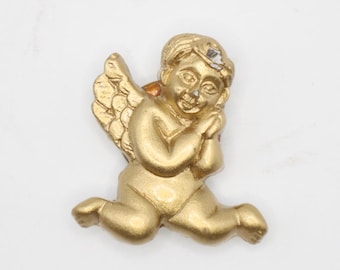Vintage Gold Tone Cherub Angel Button Cover, 1980s 1990s Shirt Button Cover, Cupid Fashion Accessory