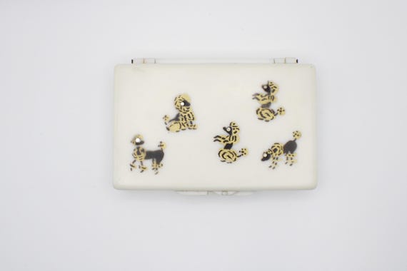 Vintage Poodle Tissue Holder White Plastic Vanity Purse Tissue Case 1950s 1960s