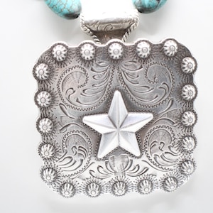 Vintage Trigg Leather Southwestern Necklace with Turquoise-Colored Beads & Engraved Star Pendant