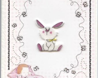 Hand pierced baby girl card with rabbit design