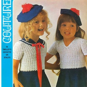 Vintage Girls Dress, 20&quot; to 22&quot; chest, 4ply, crochet pattern, 80s (PDF pattern) Twilleys 5112