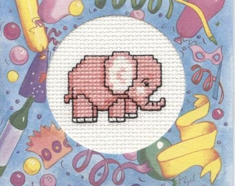 Greetings card with pink elephant design