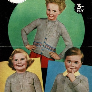 Vintage Girls fairisle twinset, 2 to 8 years, 3ply, knitting pattern, 50s (PDF pattern) Weldons B1206