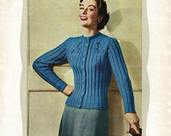 Vintage Ladies Cardigan, 36" Bust, DK, knitting pattern, 50s (PDF pattern) Target No 1122