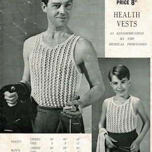 Vintage Boys and Mens Health Vest, 26" to 42" chest, DK, knitting pattern, 50s (PDF pattern) Twilleys No 381