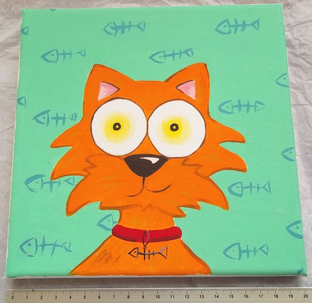 Stylised Cartoon Ginger Cat Painting - Etsy
