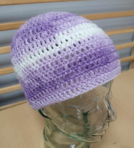 Hat Hand Crafted Purple BeanieStriped Varigated Floral Crochet I have three ready-made Hynod Flower Beanies left, and the  main image 4
