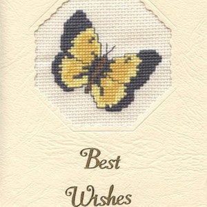 Best Wishes kaart met gestikte vlinder