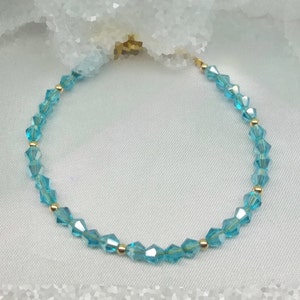 Aquamarine Bracelet Solid 14kt Gold Bracelet Crystal Bracelet Light Blue Bracelet Real 14k Gold Bracelet Girlfriend Gift For Her Buy3+1Free