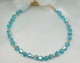 Aquamarine Bracelet Solid 14kt Gold Bracelet Crystal Bracelet Light Blue Bracelet Real 14k Gold Bracelet Girlfriend Gift For Her Buy3+1Free