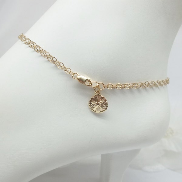 14k Gold Sand Dollar Anklet Beach Anklet Beach Jewelry Sand Dollar Anklet Double 14k Gold Chain Ankle Bracelet Gold Filled Buy3+1 Free