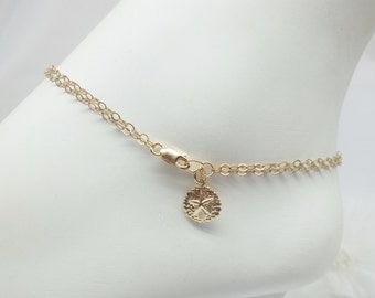 14k Gold Sand Dollar Anklet Beach Anklet Beach Jewelry Sand Dollar Anklet Double 14k Gold Chain Ankle Bracelet Gold Filled Buy3+1 Free