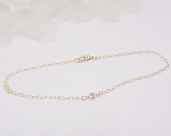 14k Gold Anklet White Topaz Anklet 14k Gold Filled Chain Anklet Diamond Anklet Beach Jewelry Girlfriend Gift For Her BuyAny3+Get1 Free