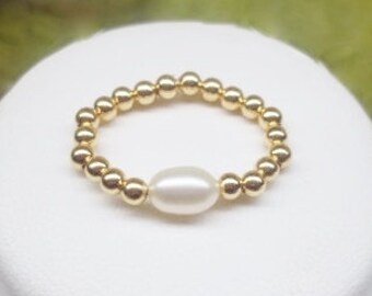 Solid 14kt Gold Toe Ring White Pearl Toe Ring Stretchy Big Toe Ring Little Toe Ring Thumb Ring Solid 14k Gold Toe Ring BuyAny3+Get1 Free