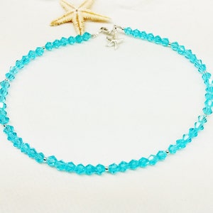 Aqua Blue Ankle Bracelet Aquamarine Starfish Anklet Crystal Anklet Beach Jewelry Silver Anklet  Ankle Jewelry Vacation Jewelry BuyAny3+1Free