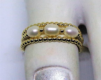 14kt Solid Gold Toe Rings White Pearl Toe Ring Stacking Toe Ring 14k Gold Thumb Ring Triple Rings Real 14kt Gold Toe Rings BuyAny3+Get1Free