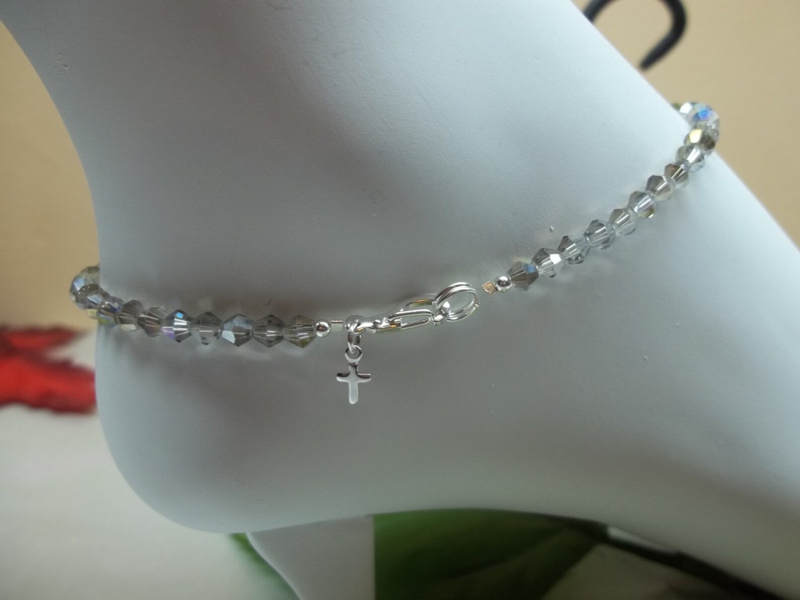 Cross Anklet Silver Crystal Anklet Silver Cross Ankle Bracelet Etsy