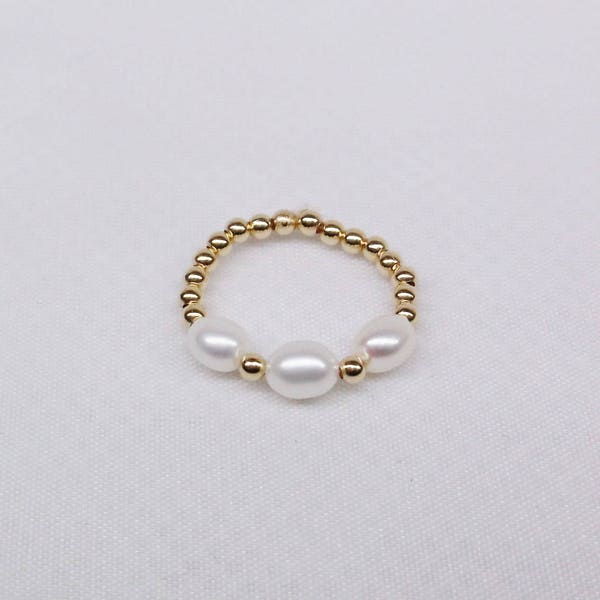 Gold Filled Toe Ring White Pearl Toe Ring Gold Toe Ring Big Toe Ring Little Toe Ring White Pearl Ring Stretch Ring BuyAny3+Get1Free