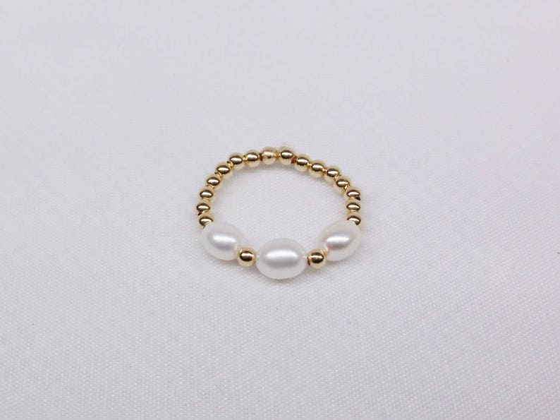 Gold Filled Toe Ring White Pearl Toe Ring Gold Toe Ring Big Toe Ring Little Toe Ring White Pearl Ring Stretch Ring BuyAny3Get1Free image 1