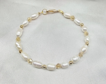 Girl's 14kt Gold Bracelet Pearl Bracelet 14k Gold White Pearl Bracelet Gold Crystal Bracelet Girls 14kt Gold Bracelet Adjustable Buy3+1 Free