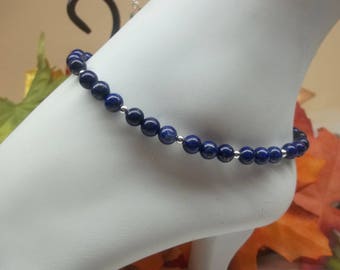 Blue Lapis Ankle Bracelet Blue Lapis Anklet Blue Anklet Valentine Gift Blue Ankle Summer jewelry 925 Sterling Silver Anklet BuyAny3+Get1Free