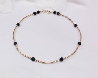 14k Gold Onyx Anklet Gift For Christmas Gift Black Onyx Ankle Bracelet Black Onyx Anklet Gold Anklet Ankle Jewelry Buyany3+Get1 Free