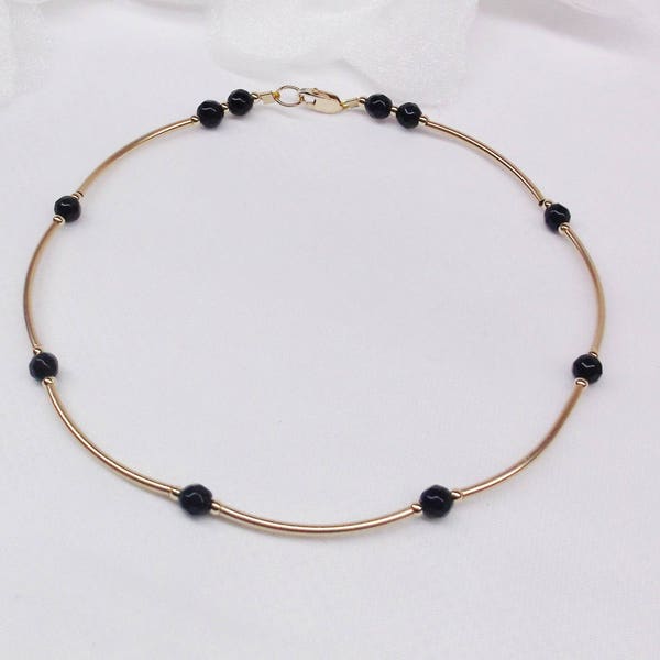 14k Gold Onyx Anklet Gift For Christmas Gift Black Onyx Ankle Bracelet Black Onyx Anklet Gold Anklet Ankle Jewelry Buyany3+Get1 Free