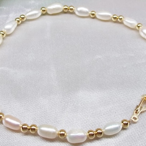 Solid 14k Gold Anklet White Pearl Anklet 14k Gold White Pearl Ankle Bracelet 14kt Gold Pearl Anklet 14k Gold Anklet BuyAny3+1Free