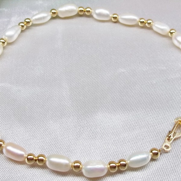 Solid 14k Gold Anklet White Pearl Anklet 14k Gold White Pearl Ankle Bracelet 14kt Gold Pearl Anklet 14k Gold Anklet BuyAny3+1Free