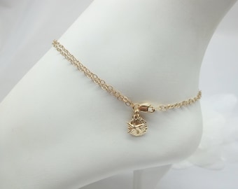 14k Gold Anklet Double Strand Gold Chain Anklet Gold Anklet Star Fish Sand Dollar Anklet 14k Gold Filled Anklet Beach Jewelry BuyAny3+1 Free