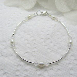 Pearl Anklet Crystal Anklet Clear AB Crystal Anklet Wedding Anklet White Pearl Anklet Sterling Silver Anklet Wedding Gift for Her BuyAny3+1
