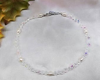 Clear Crystal Ankle Bracelet White Pearl Ankle Bracelet Clear Crystal Anklet White Pearl Anklet Sterling Silver Anklet Beachwear Buy3+1 Free