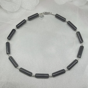 Black Onyx Anklet Black Onyx Ankle Bracelet Silver Heart Anklet Black Anklet Sterling Silver Anklet Girlfriend Gift for Her BuyAny3+Get1Free