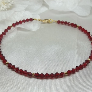 Solid 14kt Gold Ankle Bracelet Garnet Ankle Bracelet Red Ankle Bracelet Red Crystal Anklet  Gift Ankle Beach Jewelry Red Anklet Buy3+1Free