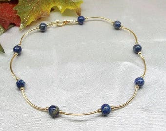 14k Gold Blue Lapis Anklet Blue Lapis Ankle Bracelet Blue Lapis Lazuli Anklet 14k Gold Filled Ankle Jewelry BuyAny3+Get1 Free
