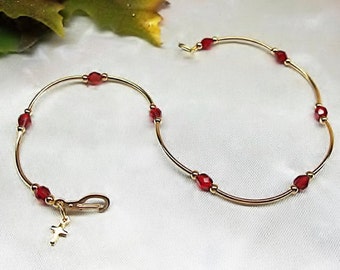 Ruby Ankle Bracelet Gold Cross Anklet Ruby Anklet Ruby Red Crystal Anklet 14k Gold Filled Anklet Gold Anklet Red Anklet BuyAny3+Get1 Free