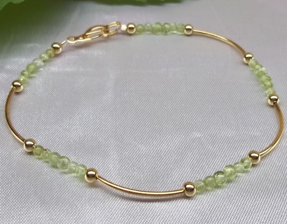 Peridot Ankle Bracelet Gold Anklet Peridot Anklet Gemstone Anklet 14k Gold Filled Anklet Not Plated GF 1/20 Girlfriend Gift BuyAny3+Get1Free